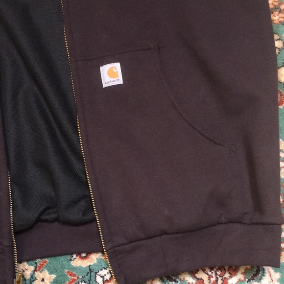 VTG Carhartt Rain Defender Thermal Lined Heavyweight Sweatshirt Jacket XLT - Picture 8 of 12